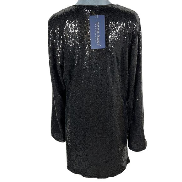 Anna-Kaci Sequin Jacket Cardigan Medium Black Open Front Bling Gala Sparkle NEW! - Picture 3 of 14